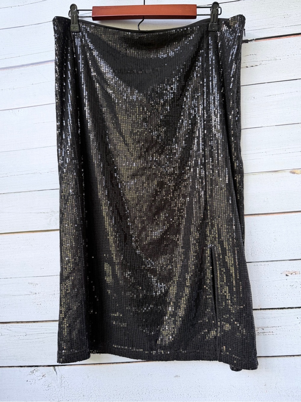 Time and Tru Black Sequin Midi Skirt with Side Slit - Picture 3 of 6